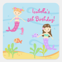 Mermaid Birthtday Party Favour Stickers Labels Kid