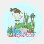 Mermaid - Brunette Girl Pony Tail Tshirts and Gift Round Sticker