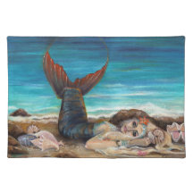 Mermaid daydreaming on a beach placemats
