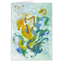 Mermaid Harpist Greeting Cards