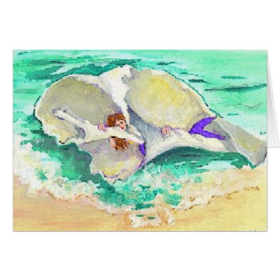 Mermaid in Shell Greeting Card by CecilyMitchell