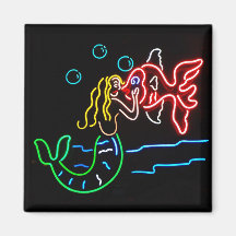 Mermaid Kissing Fish in Neon Refrigerator Magnets