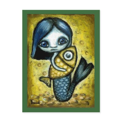 Mermaid Roisin and her fish friend Postcards by tanyabond