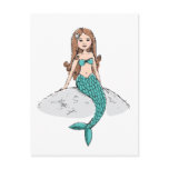 Mermaid sitting on a rock postcard