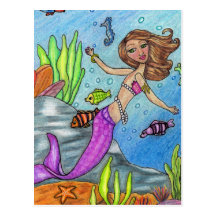 Mermaid Swimming With Fish Postcard