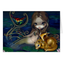 "Mermaid with a Golden Dragon" Greeting Card