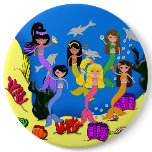 Mermaids in Ocean with Dolphins Big Button