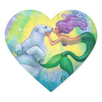 Mermaid's Polar Bear Kiss Heart Sticker