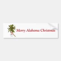 Merry Alabama Christmas, snowman under palm Bumper Sticker