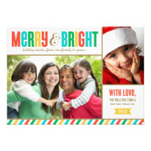 Merry and Bright Holiday Photo Card | Bold Colours Custom Invite