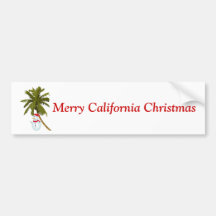 Merry California Christmas, snowman under palm Bumper Sticker