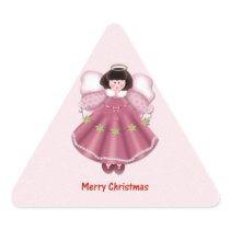 Merry Christmas (angel - red) Triangle Stickers