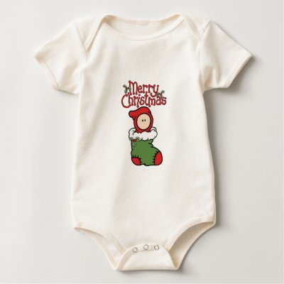 Merry Christmas - Baby in Stocking Onesie T-shirts by cutietoots
