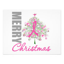 Merry Christmas Breast Cancer Pink Ribbon Wreath Custom Announcement