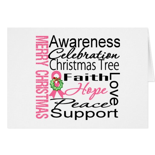 Merry Christmas Breast Cancer Ribbon Collage Card
