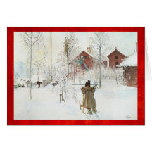 Merry Christmas Carl Larsson Vintage Winter Scene Greeting Cards