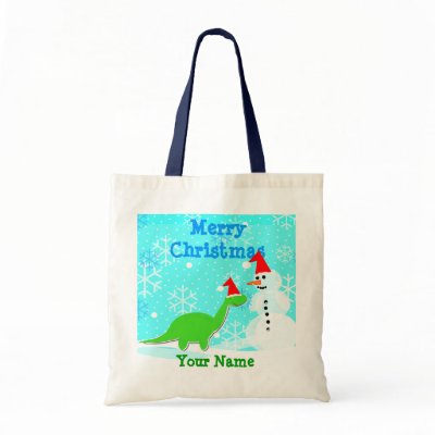 Merry Christmas Cartoon Dinosaur Snowman Bag/ Tote