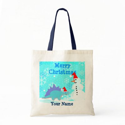 Merry Christmas Cartoon Dinosaur Snowman Bag/ Tote