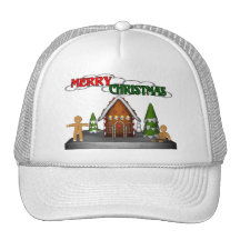 Merry Christmas Gingerbread Scene Mesh Hat