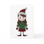Merry Christmas Glittery Elf Girl Winter Red Green Greeting Cards