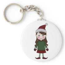 Merry Christmas Glittery Elf Girl Winter Red Green Key Chain