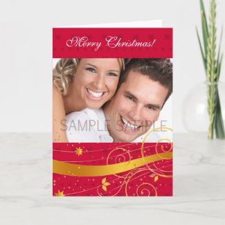 Merry Christmas, golden and red personalised card card