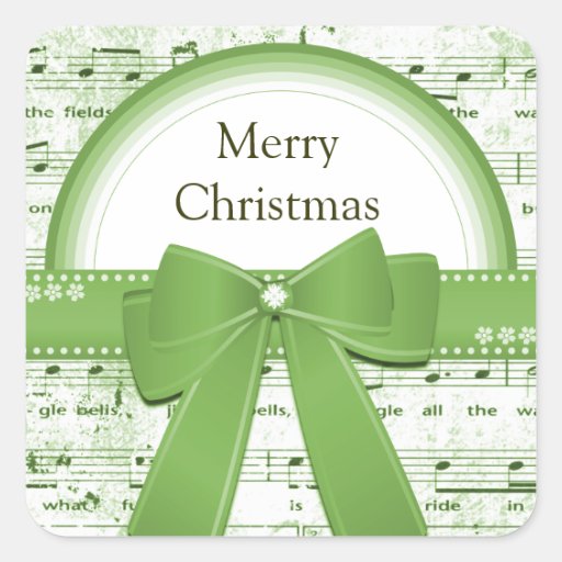 Merry Christmas green ribbon notes sticker