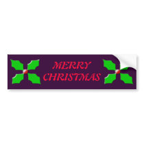 Merry Christmas Holly Bumper Sticker