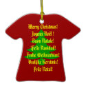 Merry Christmas! in 6 languages Red and Green ornaments
