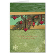 Merry Christmas in Hungarian, red hearts Greeting Card
