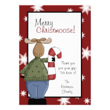 MERRY CHRISTMAS MOOSE Xmas Thank you Card Personalized Invite