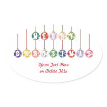 Merry Christmas Multicolored Glass Ball Ornaments Oval Sticker