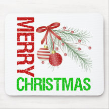 Merry Christmas Ornament Red Bow Mousemats
