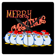 Merry Christmas Penguin Clock