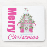 Merry Christmas Pink Decorated Christmas House mousepads
