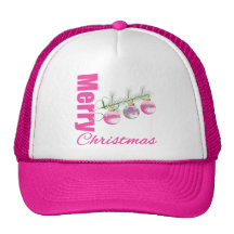 Merry Christmas Pink Whimsical Tree Ornaments Trucker Hat