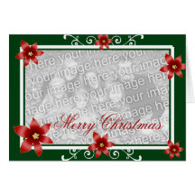 Merry Christmas Poinsettia Swirl Frame Greeting Cards