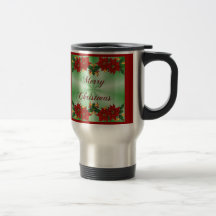 Merry Christmas Poinsettia Travel Coffee Mug