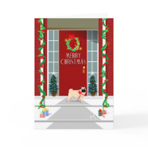 Merry Christmas - Pug Dog at Door - Greeting Card