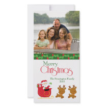 Merry Christmas santa sleigh family photo card