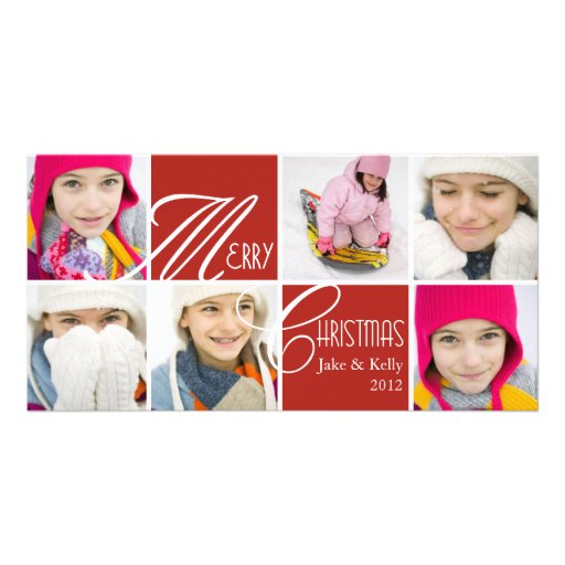 Merry Christmas Script Photo Collage Greeting Card Custom Photo Card