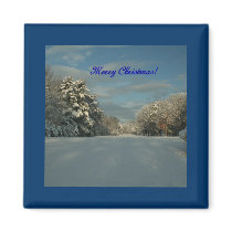 Merry Christmas!  Snow scene! Fridge Magnets