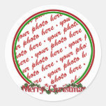 Merry Christmas Text with Wreath & Snow Round Stickers
