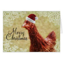 Merry Christmas Winter Snowflake Santa Chicken Greeting Card