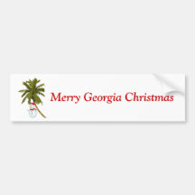 Merry Georgia Christmas, snowman under palm Bumper Stickers