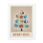 Merry Hens Christmas tree postcard