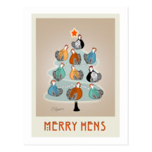 Merry Hens Christmas tree postcard