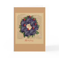 Merry hens wreath Christmas greeting Card