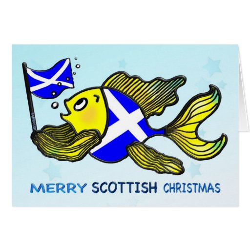MERRY SCOTTISH CHRISTMAS fish holding flag CARD Zazzle