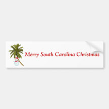 Merry South Carolina Christmas, snowman under palm Bumper Stickers